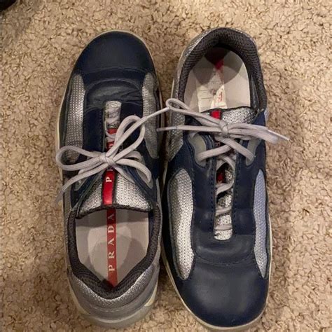 navy blue dirt cheap used prada sneakers|Prada navy blue low top casual leather sneakers shoes.